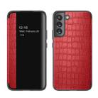 For Samsung Galaxy S22+ 5G Crocodile Texture Window View Leather Phone Case(Red) - 1