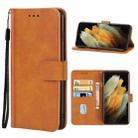 Leather Phone Case For Samsung Galaxy S22 Ultra 5G(Brown) - 1