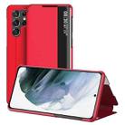 For Samsung Galaxy S22 Ultra 5G Window View Leather Phone Case(Red) - 1