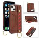 For iPhone 13 mini Wristband Wallet Leather Phone Case (Brown) - 1