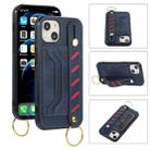 For iPhone 13 Wristband Wallet Leather Phone Case(Blue) - 1