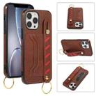 For iPhone 13 Pro Wristband Wallet Leather Phone Case (Brown) - 1