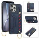 For iPhone 13 Pro Max Wristband Wallet Leather Phone Case (Blue) - 1