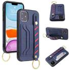 For iPhone 12 / 12 Pro Wristband Wallet Leather Phone Case(Blue) - 1