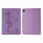 Pressed Printing Woman and Cat Pattern Horizontal Flip Leather Tablet Case For iPad mini 6(Purple) - 1