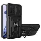 For Xiaomi 11T Camera Cover Phone Case with Card Slot & Holder(Black) - 1