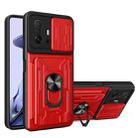 For Xiaomi 11T Camera Cover Phone Case with Card Slot & Holder(Red) - 1
