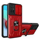 For Xiaomi Redmi 10 Camera Cover Phone Case with Card Slot & Holder(Red) - 1