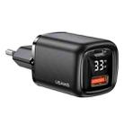 USAMS US-CC152 T46 33W USB + USB-C / Type-C Digital Display Fast Charger, EU Plug(Black) - 1