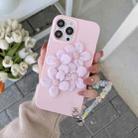 For iPhone 13 mini Four Flowers Hand Strap Phone Case (Light Pink) - 1