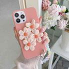 For iPhone 13 mini Four Flowers Hand Strap Phone Case (Begonia) - 1