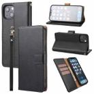 For iPhone 13 mini Plain Weave Cowhide Genuine Leather Phone Case (Black) - 1