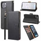 For iPhone 13 Plain Weave Cowhide Genuine Leather Phone Case(Black) - 1