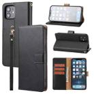 For iPhone 12 / 12 Pro Plain Weave Cowhide Genuine Leather Phone Case(Black) - 1