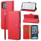 For iPhone 12 / 12 Pro Plain Weave Cowhide Genuine Leather Phone Case(Red) - 1