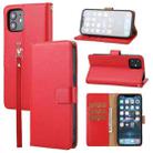 For iPhone 12 mini Plain Weave Cowhide Genuine Leather Phone Case (Red) - 1