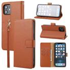 For iPhone 12 mini Plain Weave Cowhide Genuine Leather Phone Case (Brown) - 1
