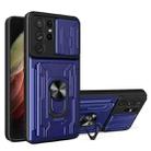 For Samsung Galaxy S21 Ultra 5G Camera Cover Phone Case with Card Slot & Holder(Blue) - 1