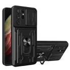 For Samsung Galaxy S21 Ultra 5G Camera Cover Phone Case with Card Slot & Holder(Black) - 1