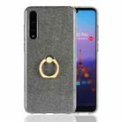 For Huawei P20 Pro Glittery Powder Shockproof TPU Protective Case with Ring Holder(Black) - 1