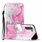 For Samsung Galaxy S22 5G Colored Drawing Marble Pattern PU Leather Phone Case(Pink Seawater) - 1