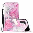 For Samsung Galaxy S22+ 5G Colored Drawing Marble Pattern PU Leather Phone Case(Pink Seawater) - 1