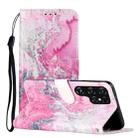For Samsung Galaxy S22 Ultra 5G Colored Drawing Marble Pattern PU Leather Phone Case(Pink Seawater) - 1