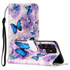 For Samsung Galaxy S22 Ultra 5G Oil Embossed Pattern PU Leather Phone Case(Purple Flower Butterfly) - 1