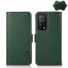For Xiaomi Mi 10T 5G KHAZNEH Side-Magnetic Litchi Genuine Leather RFID Phone Case(Green) - 1