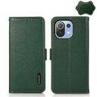 For Xiaomi Mi 11 Lite 5G / Mi 11 Lite KHAZNEH Side-Magnetic Litchi Genuine Leather RFID Phone Case(Green) - 1