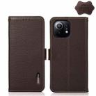 For Xiaomi Mi 11 KHAZNEH Side-Magnetic Litchi Genuine Leather RFID Phone Case(Brown) - 1