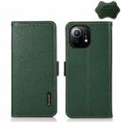For Xiaomi Mi 11 KHAZNEH Side-Magnetic Litchi Genuine Leather RFID Phone Case(Green) - 1