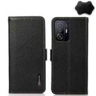 For Xiaomi Mi 11T / Mi 11T Pro KHAZNEH Side-Magnetic Litchi Genuine Leather RFID Phone Case(Black) - 1