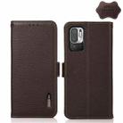 For Xiaomi Redmi Note 10 5G KHAZNEH Side-Magnetic Litchi Genuine Leather RFID Phone Case(Brown) - 1