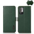 For Xiaomi Redmi Note 10 5G KHAZNEH Side-Magnetic Litchi Genuine Leather RFID Phone Case(Green) - 1