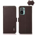 For Xiaomi Redmi Note 10 4G KHAZNEH Side-Magnetic Litchi Genuine Leather RFID Phone Case(Brown) - 1