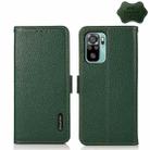 For Xiaomi Redmi Note 10 4G KHAZNEH Side-Magnetic Litchi Genuine Leather RFID Phone Case(Green) - 1