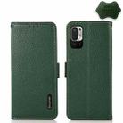 For Xiaomi Redmi Note 10 JP Version KHAZNEH Side-Magnetic Litchi Genuine Leather RFID Phone Case(Green) - 1