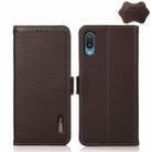 For Samsung Galaxy A02 KHAZNEH Side-Magnetic Litchi Genuine Leather RFID Phone Case(Brown) - 1