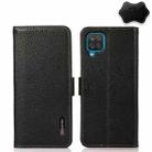 For Samsung Galaxy A12 5G KHAZNEH Side-Magnetic Litchi Genuine Leather RFID Phone Case(Black) - 1