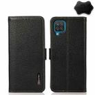 For Samsung Galaxy A22 4G KHAZNEH Side-Magnetic Litchi Genuine Leather RFID Phone Case(Black) - 1