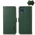 For Samsung Galaxy A22 4G KHAZNEH Side-Magnetic Litchi Genuine Leather RFID Phone Case(Green) - 1