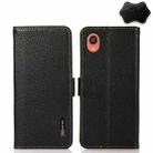 For Samsung Galaxy A22 5G JP Version KHAZNEH Side-Magnetic Litchi Genuine Leather RFID Phone Case(Black) - 1