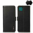 For Samsung Galaxy A22 5G KHAZNEH Side-Magnetic Litchi Genuine Leather RFID Phone Case(Black) - 1