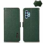 For Samsung Galaxy A32 4G KHAZNEH Side-Magnetic Litchi Genuine Leather RFID Phone Case(Green) - 1