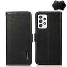 For Samsung Galaxy A52 5G KHAZNEH Side-Magnetic Litchi Genuine Leather RFID Phone Case(Black) - 1