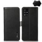 For Samsung Galaxy M51 KHAZNEH Side-Magnetic Litchi Genuine Leather RFID Phone Case(Black) - 1
