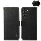 For Samsung Galaxy S21 FE 5G KHAZNEH Side-Magnetic Litchi Genuine Leather RFID Phone Case(Black) - 1