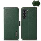 For Samsung Galaxy S21 FE 5G KHAZNEH Side-Magnetic Litchi Genuine Leather RFID Phone Case(Green) - 1