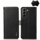 For Samsung Galaxy S21+ 5G KHAZNEH Side-Magnetic Litchi Genuine Leather RFID Phone Case(Black) - 1